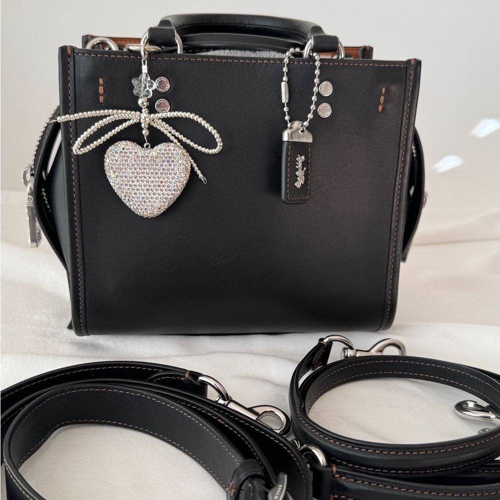 Coach Black Leather Handbag with Heart Charm - Picture 11 of 15